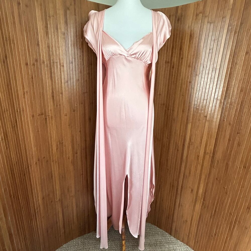 Vintage 1980s Georgette Trabolsi I. Magnin Pink Satin Gown Peignoir Robe Set